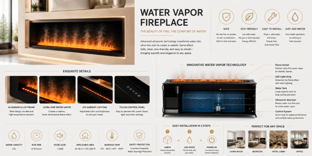 Linear Water Vapor Fireplace
