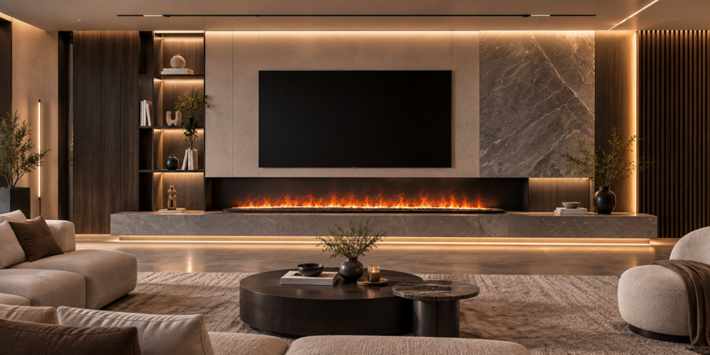 how to make a media wall with water vapor fireplace